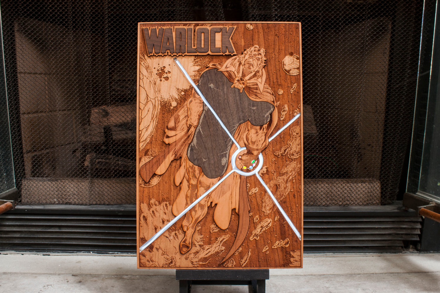 laser engraved Adam Warlock. wood comic book cover art