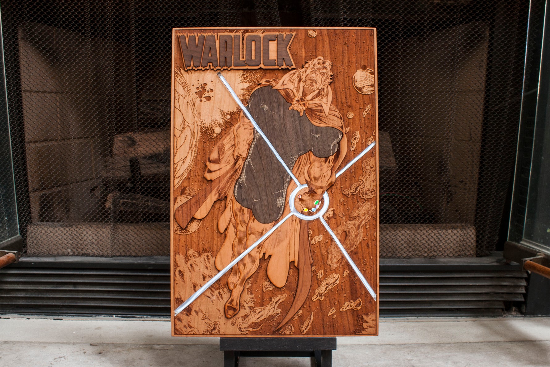 laser engraved Adam Warlock. wood comic book cover art
