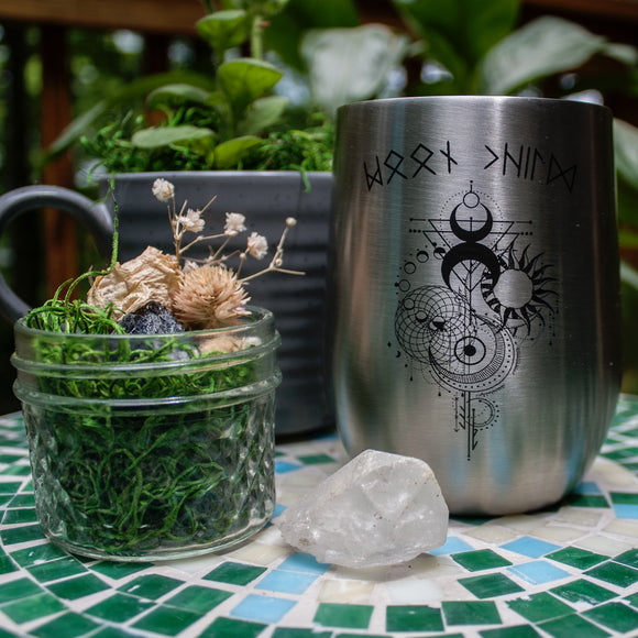 engraved stemless Wine Glass, stainless steel, insulated cups, wine tumbler, Moonchild, moon witch,