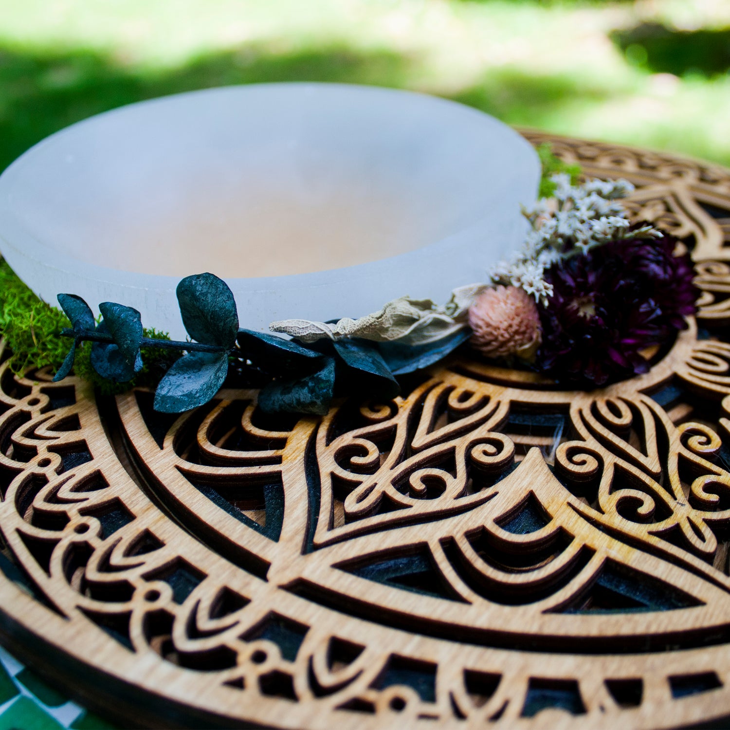 charging Plate, Selenite Bowl, Alter tool, witch kit, witch tools, crystal grid, pendulum board
