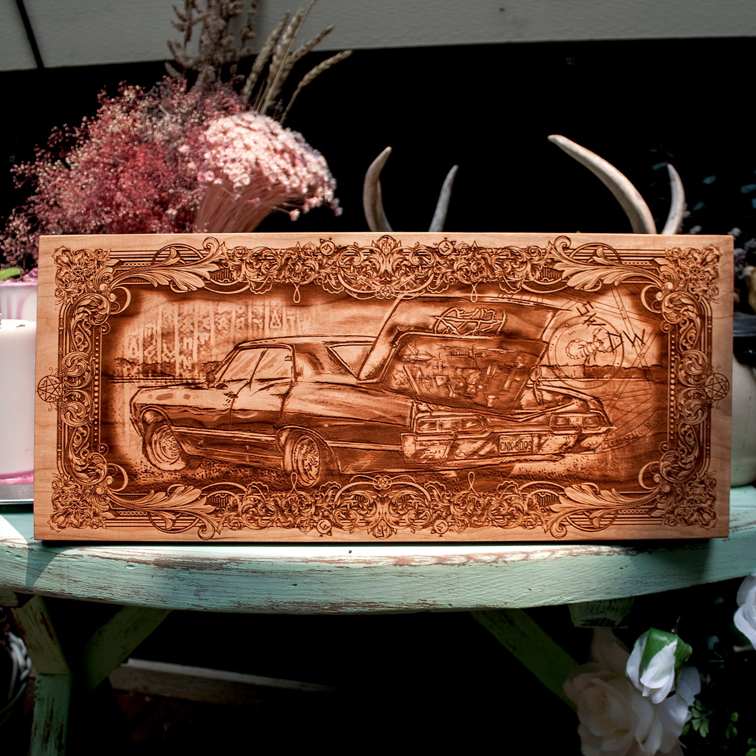 Supernatural Impala, spn, spnfamily, dean winchester, laser wood art, resin and wood,