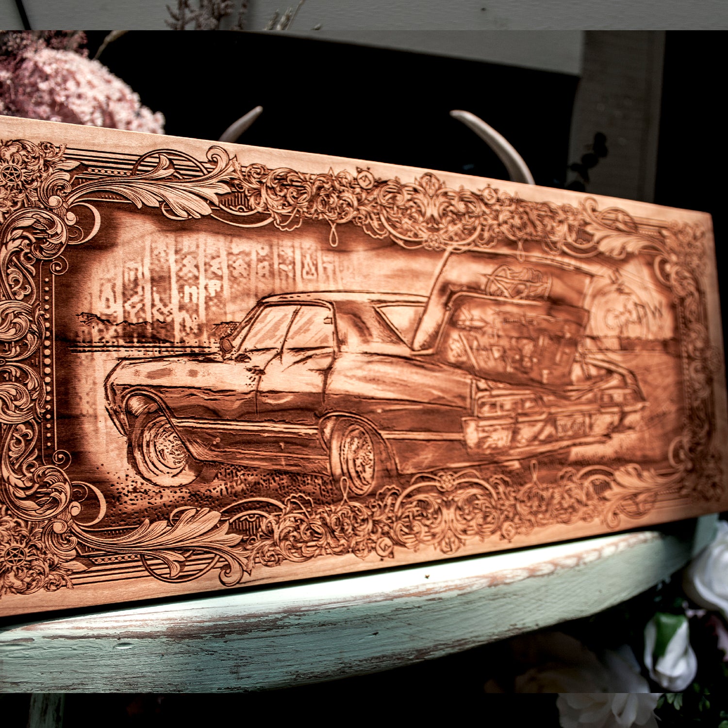 Supernatural Impala, spn, spnfamily, dean supernatural, laser wood art, resin and wood,