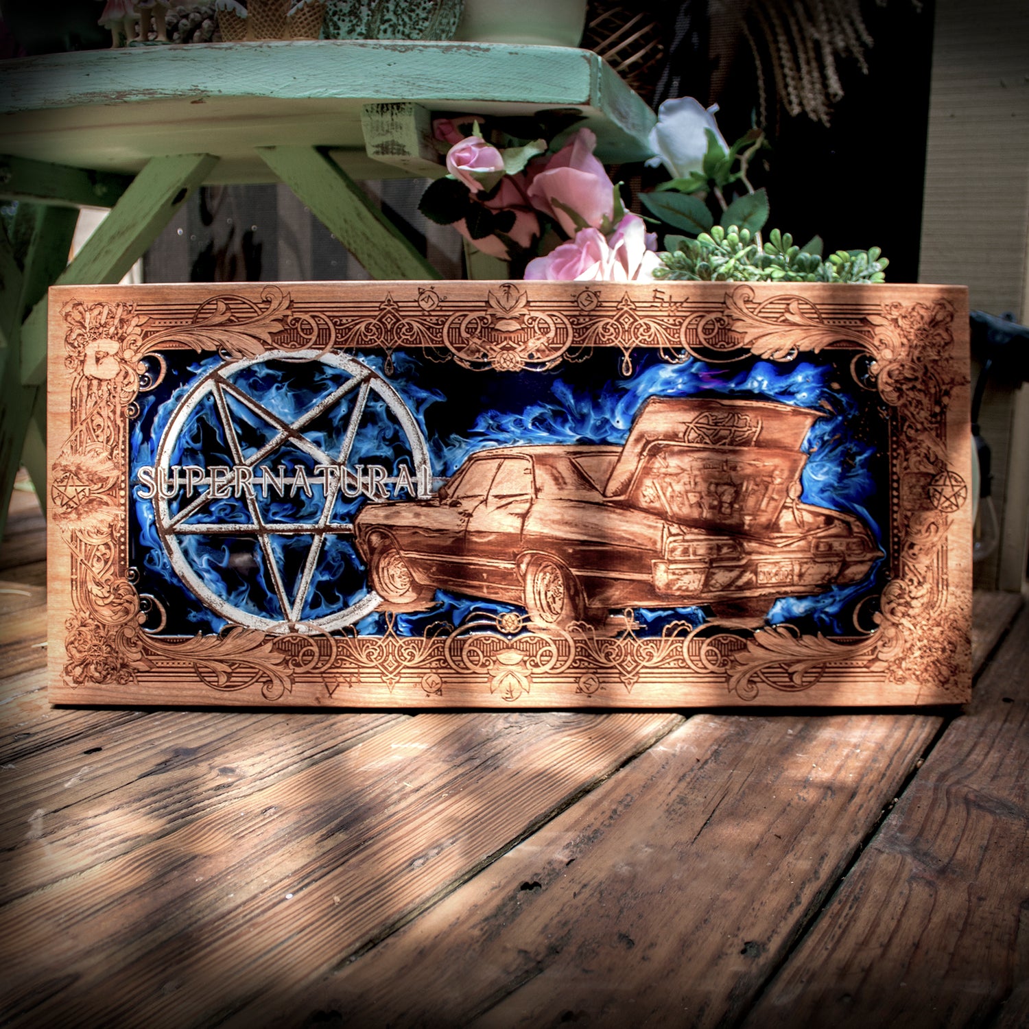 Supernatural Impala, spn, spnfamily, dean winchester, laserengraved, resin and wood,