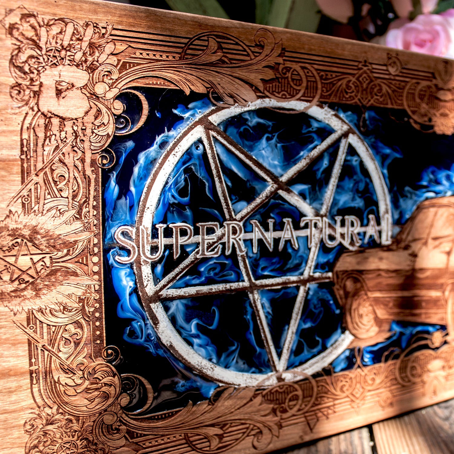 supernatural, spn, spnfamily, the winchesters, sam winchester, laserengraved, resin and wood,