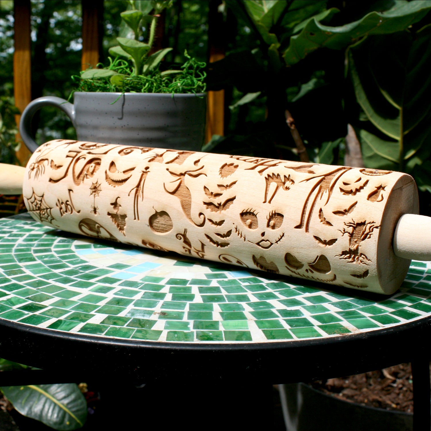rolling pin, nightmare before Christmas, embossed rolling pins, jack and sally, oogie boogy