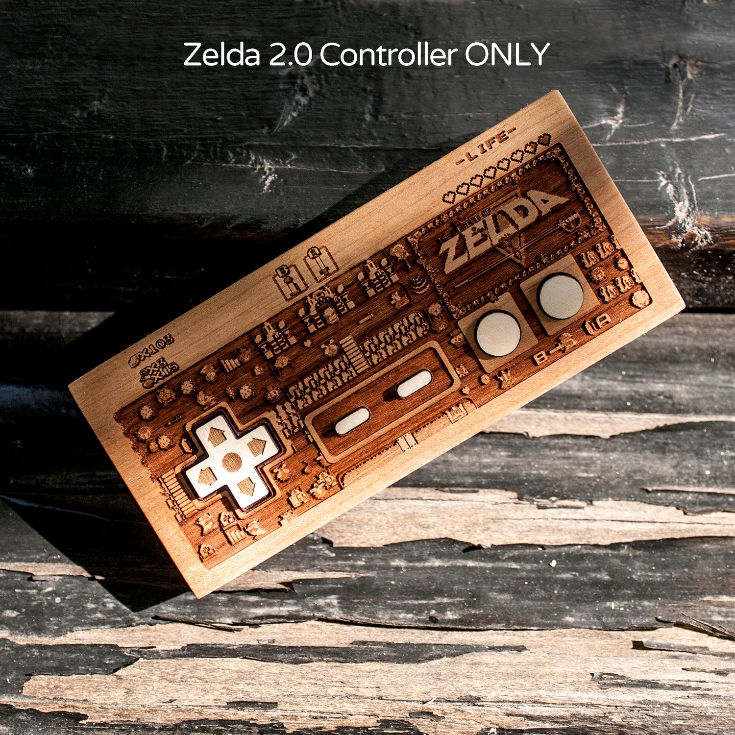 laser engraved, laser etched The Legend of Zelda NES wood controllers, done by spitfirelabs nyc