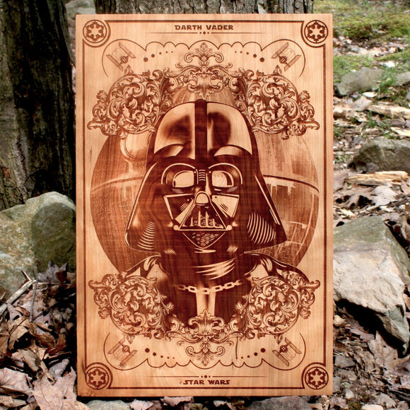 Star Wars, Darth Vader, wood laser engraved art plaque, dark side of the force, death star, engraved