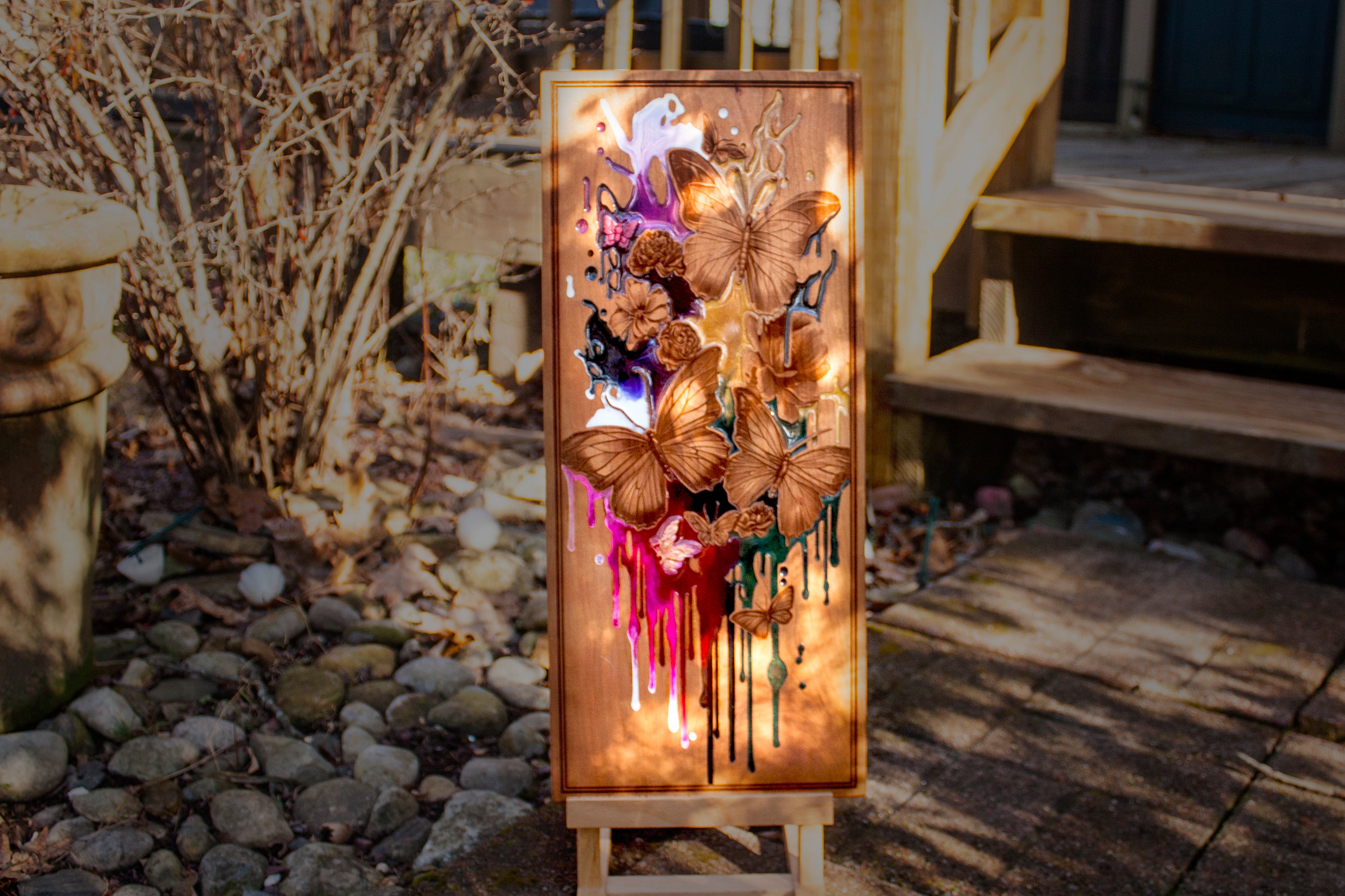 butterfly, butterflies, transformation, wood and resin at