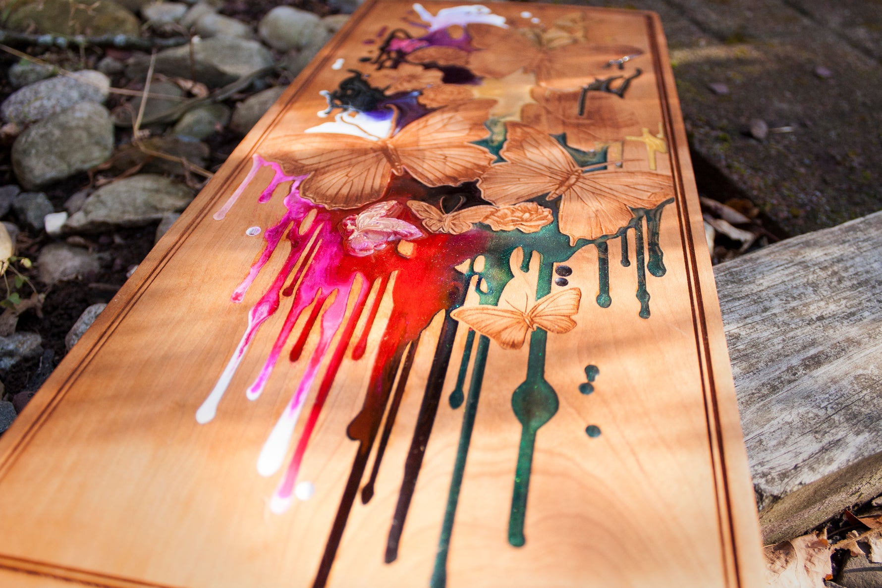 butterfly, butterflies, transformation, wood and resin at