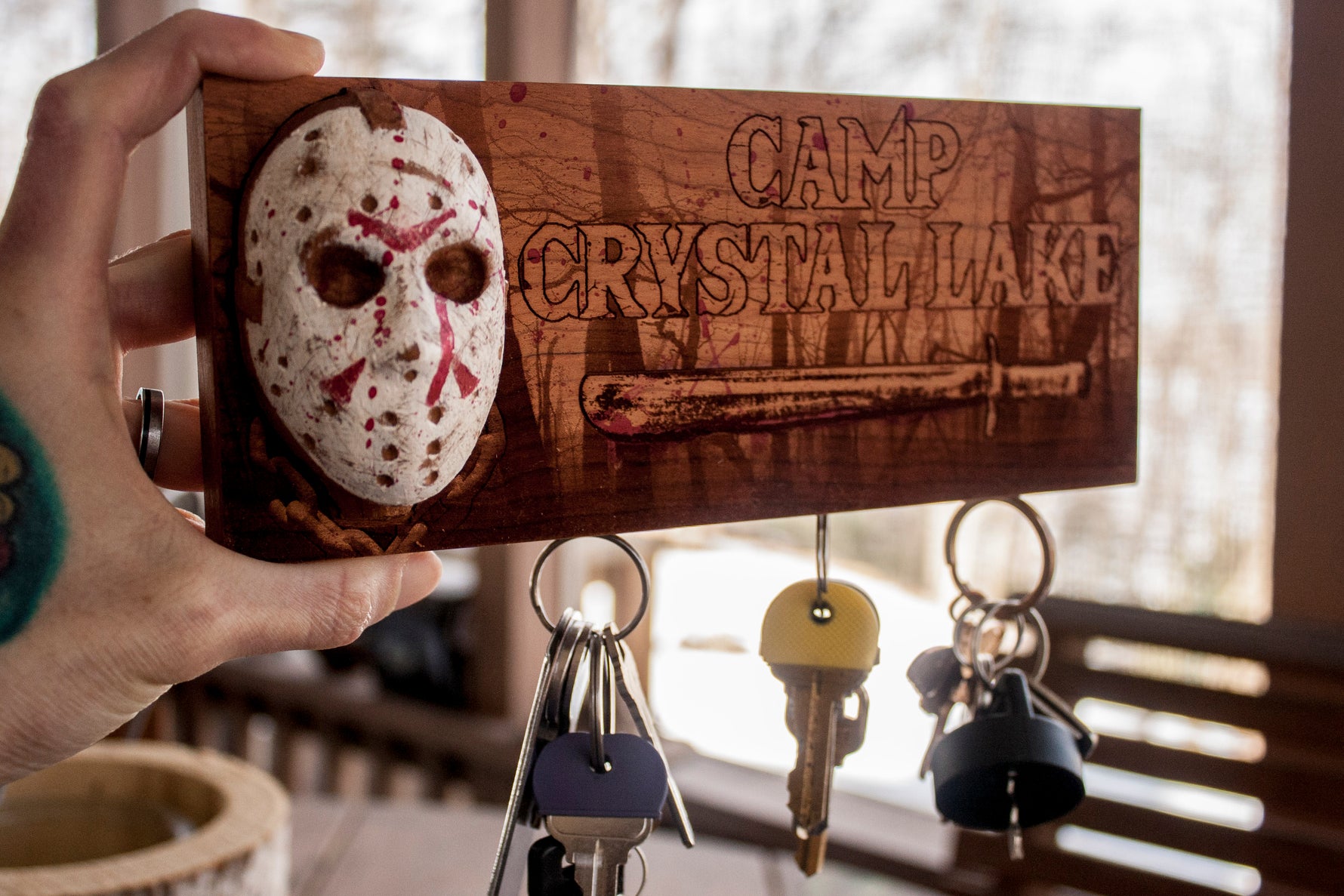 This Jason Voorhees-inspired CNC keychain holder is the perfect addition to any horror fan’s lair!