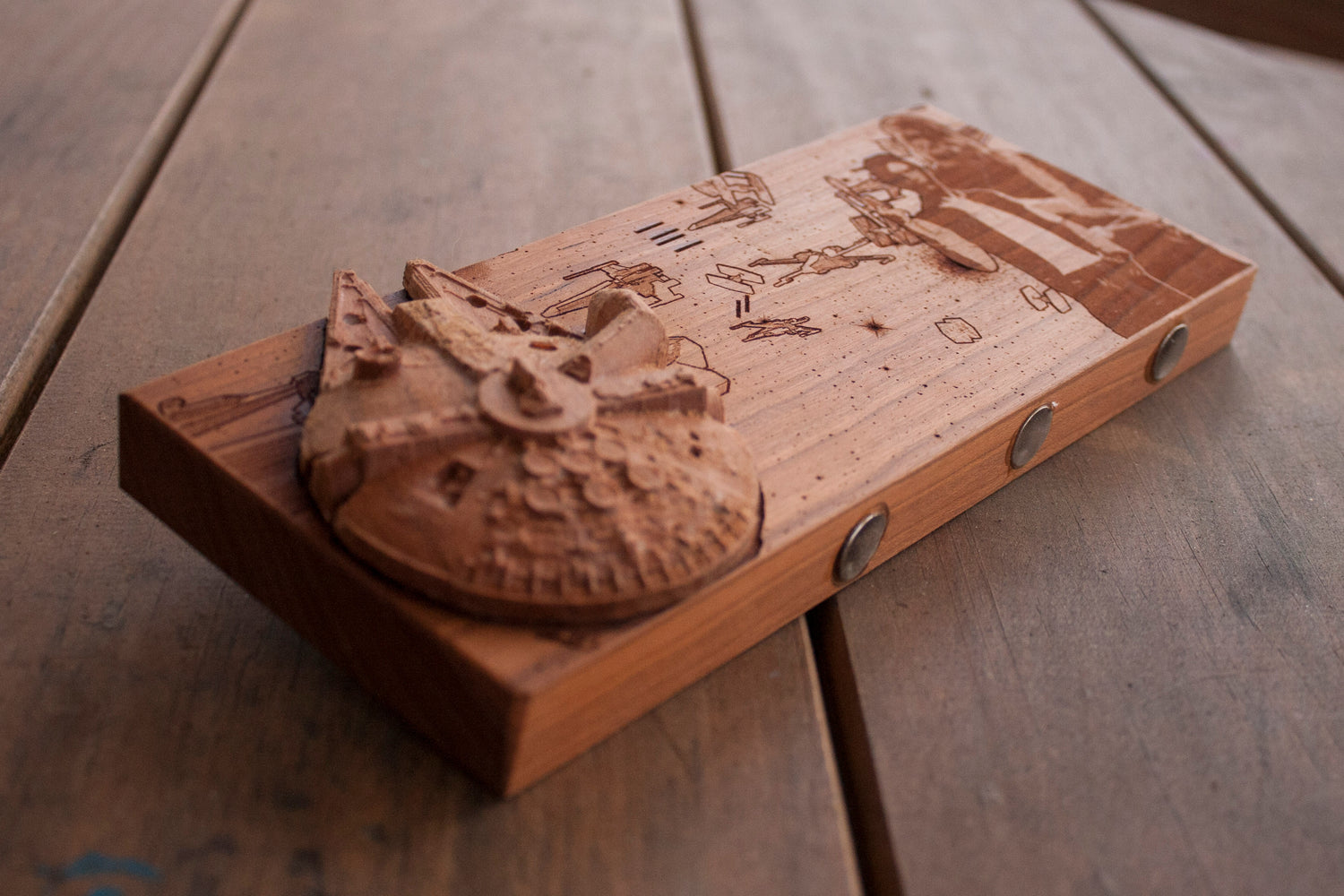 Bring a piece of the Star Wars with this Millennium Falcon CNC keychain holder