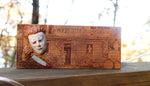 Michael Myers-inspired wooden key holder CNC head and hand unique blood splatter.