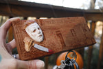 Michael Myers-inspired wooden key holder CNC head and hand unique blood splatter. hanging heavy keys