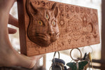 witchy cat keychain holder. laser engraved and cnc.