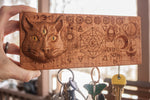 witchy cat keychain holder. laser engraved and cnc.