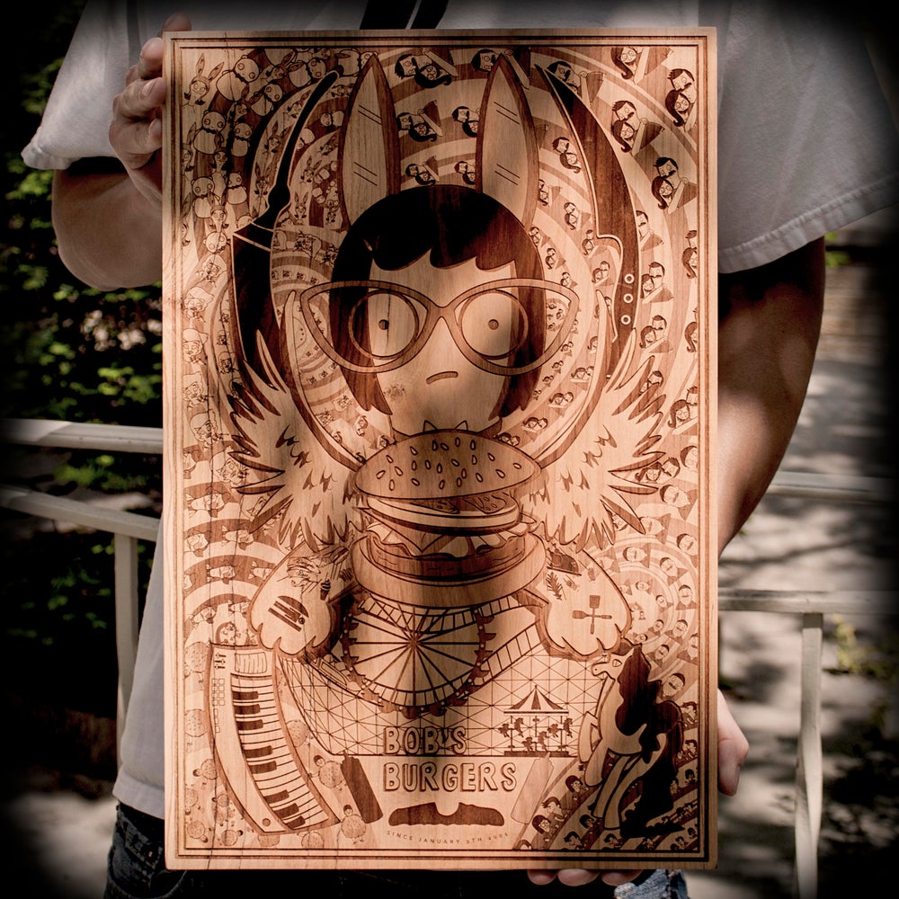 Bobs Burgers Tina Belcher laser wood engraved art on wood