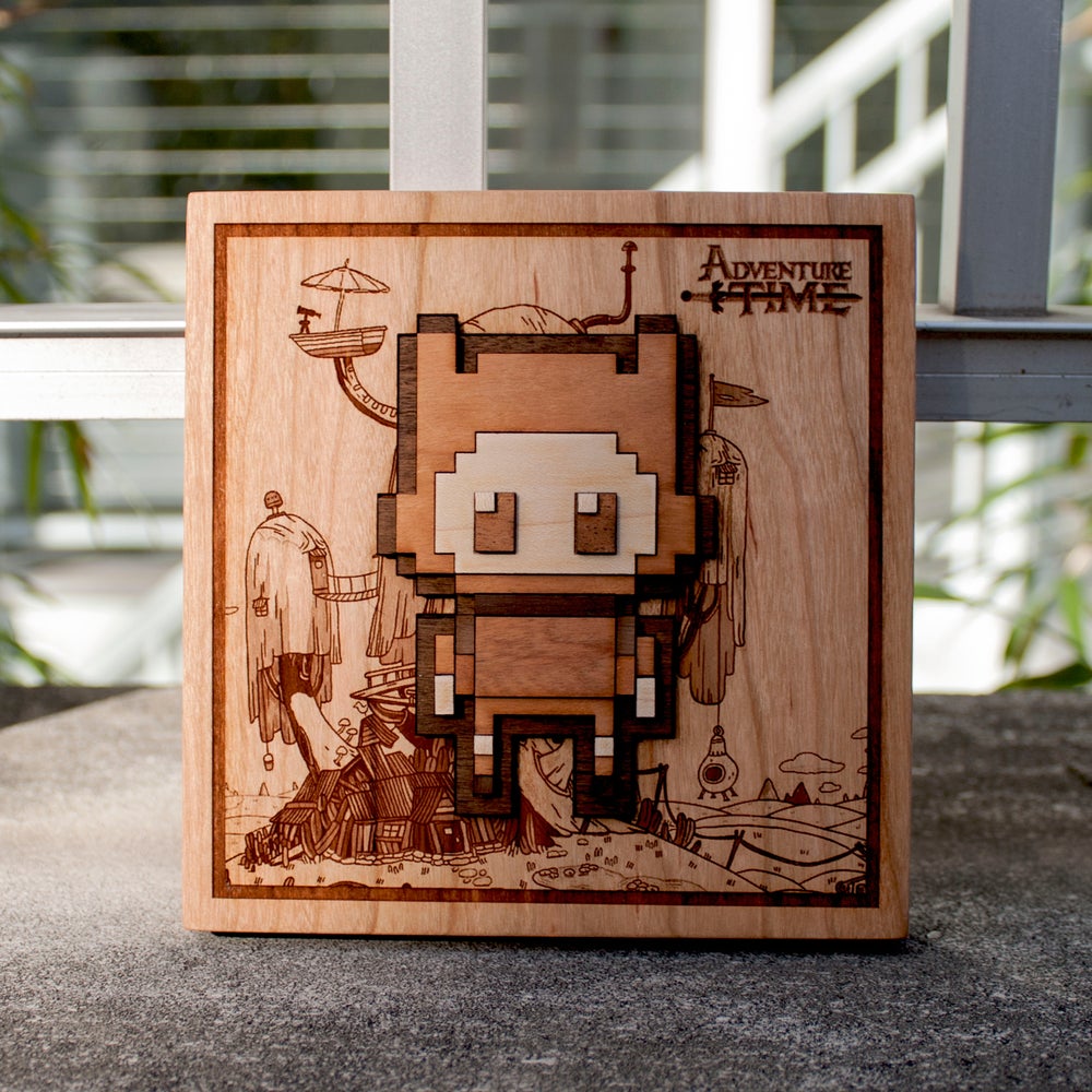 Adventure, Time, Finn, Laser Wood Engraved, 8bit art