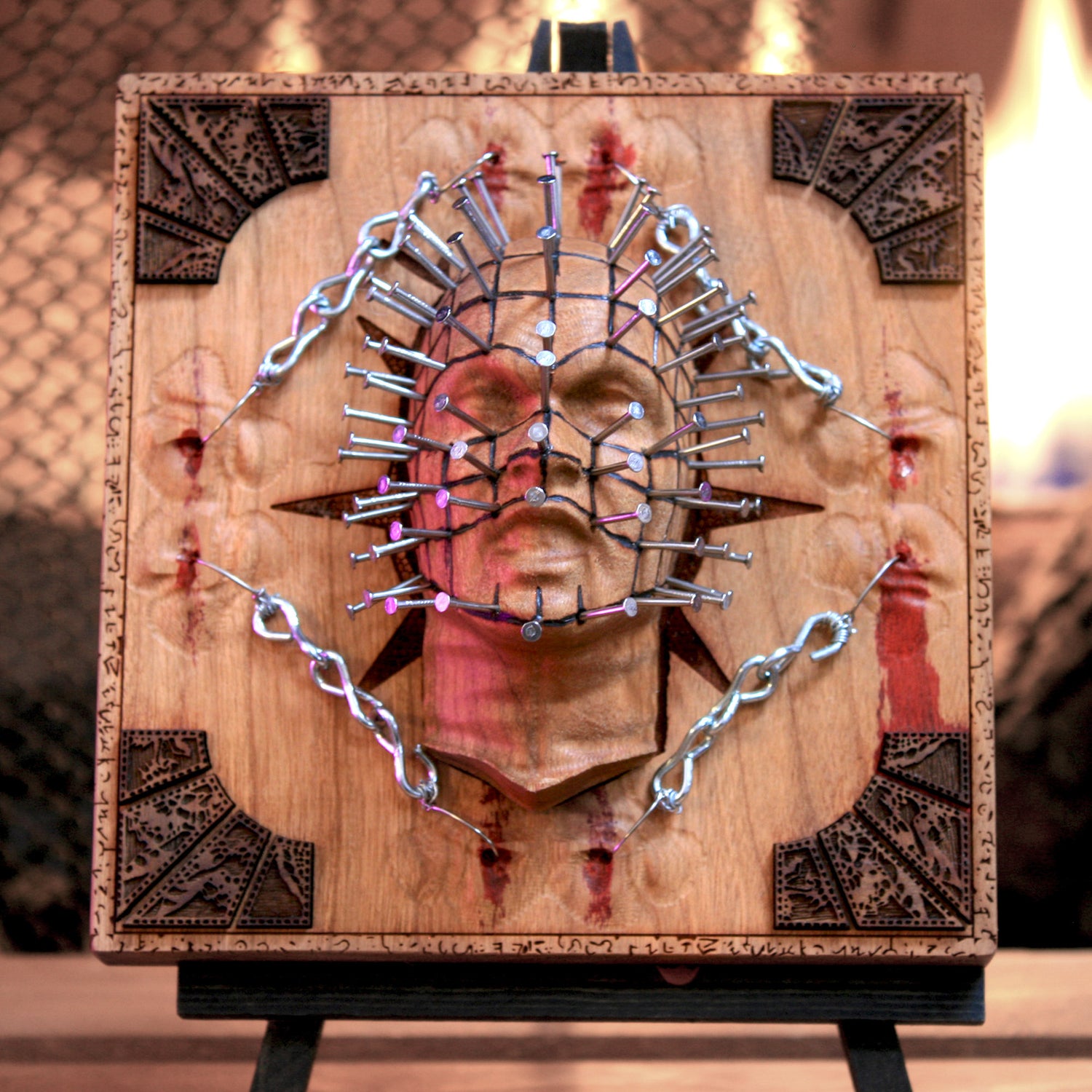 Hellraiser, pinhead, laser wood engraved, horror movies, 80's movies, cnc art 