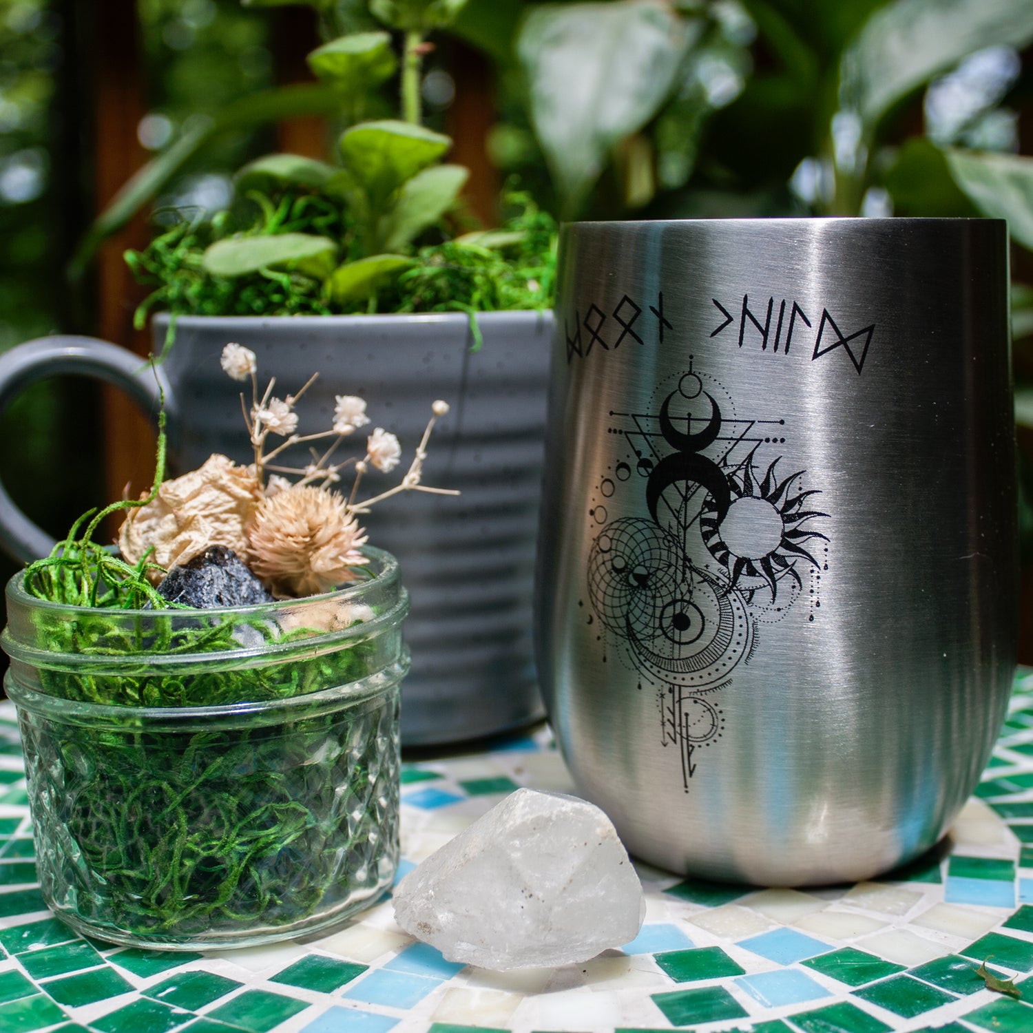 engraved stemless Wine Glass, stainless steel, insulated cups, wine tumbler, Moonchild, moon witch,