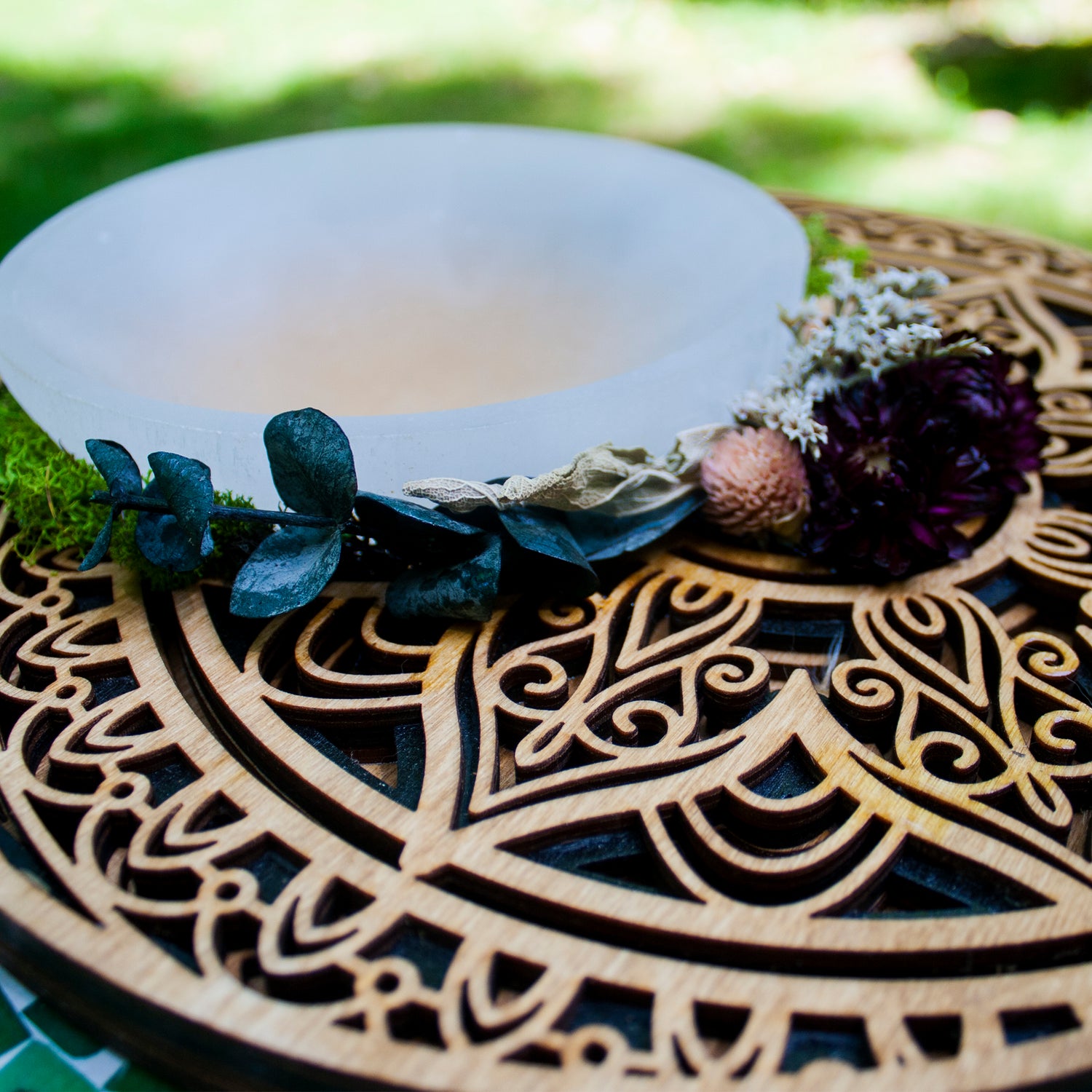 charging Plate, Selenite Bowl, Alter tool, witch kit, witch tools, crystal grid, pendulum board 