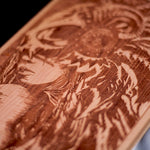 world of Warcraft fan art, wow, woman shaman, hunter with bow, laser engraved art on wood