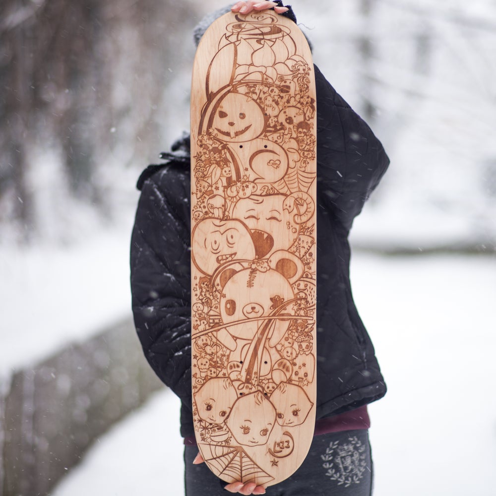 laser engraved skateboard, custom designed skateboard, maple skateboard, cute design skateboard