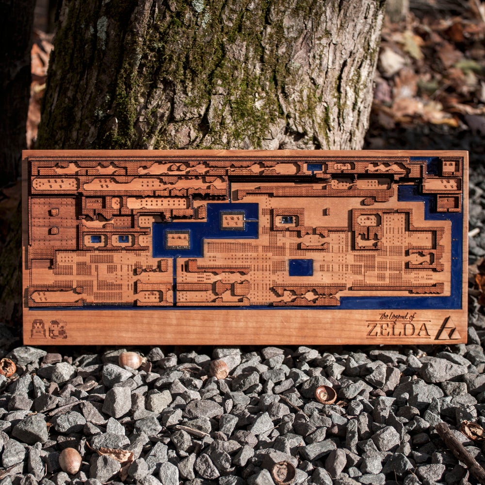 The Legend of Zelda map, overworld map, original zelda map, link from zelda, wood and resin, 