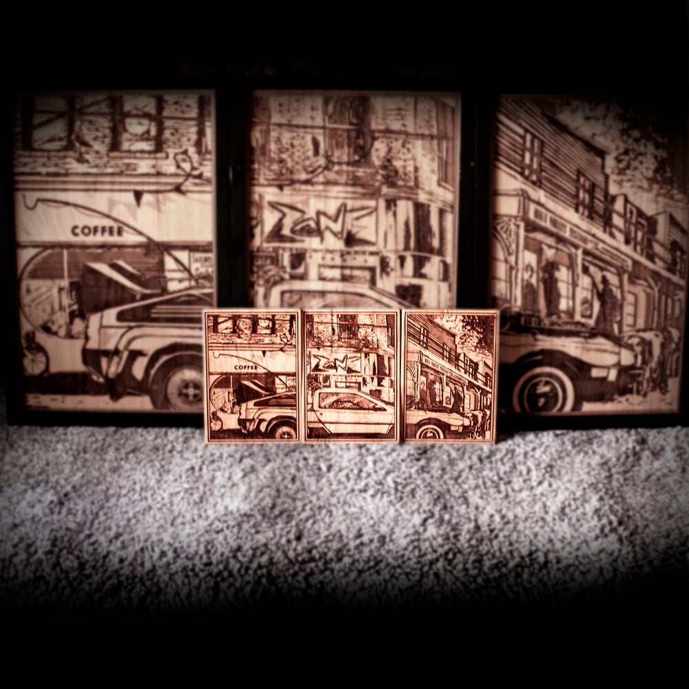 Back to the Future laser wood  engraved plaque set small