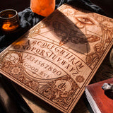 laser engraved, laser etched, wood Ouija Board and Planchette done by Spitfire labs NYC