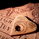 laser engraved, laser etched, wood Ouija Board and Planchette done by Spitfire labs NYC
