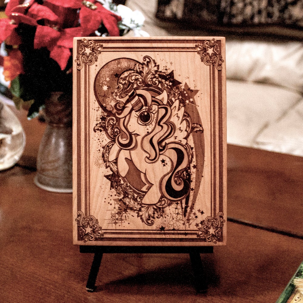 Little Pony, wood, laser wood engraved, magical horse, unicorn, mlp, pinkie pie, laser wood art