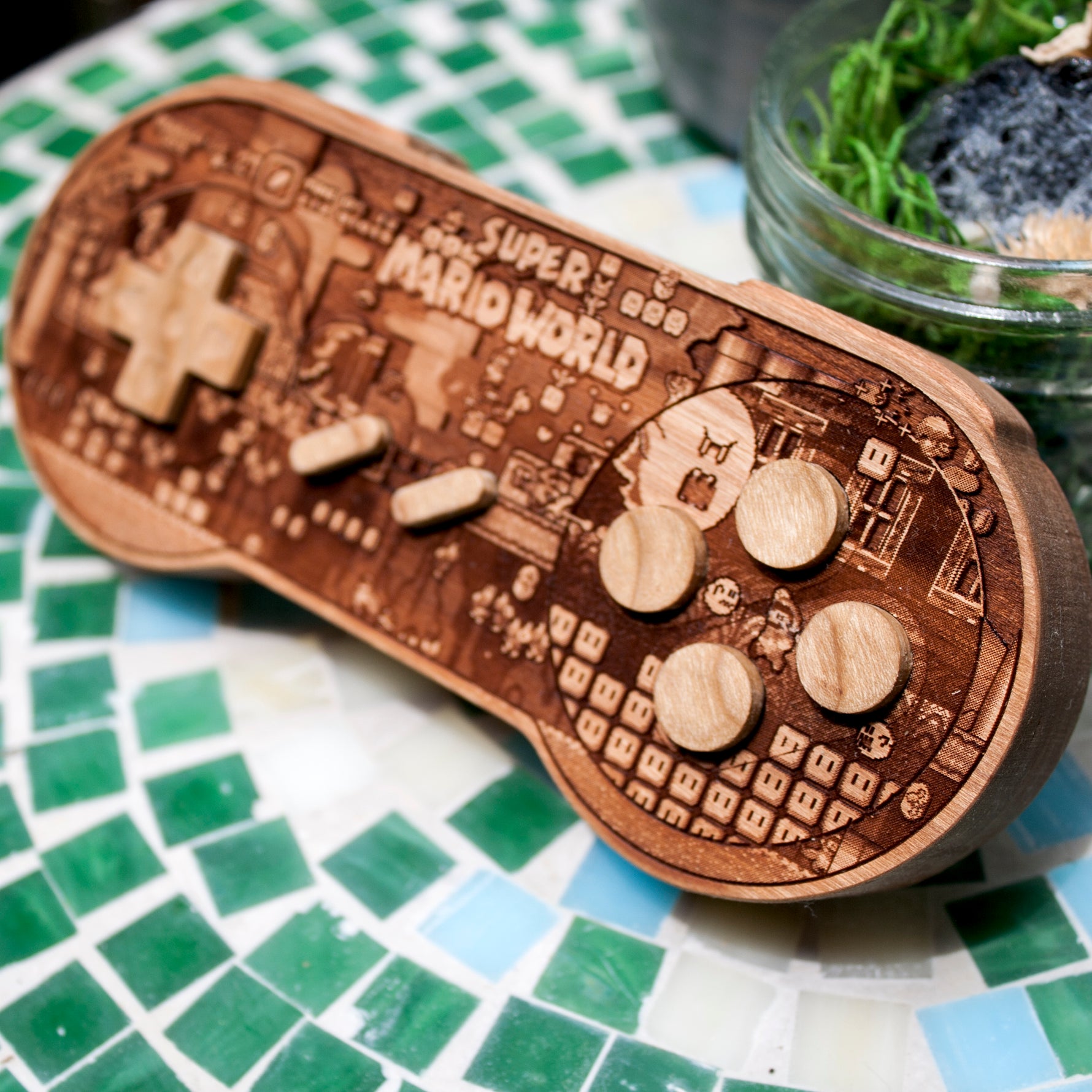snes, supernes, super nintendo controller, wood controller, snes controller, custom controller, retro gaming, spitfirelabs, spitfirelabs nyc, super mario world, super mario world controller